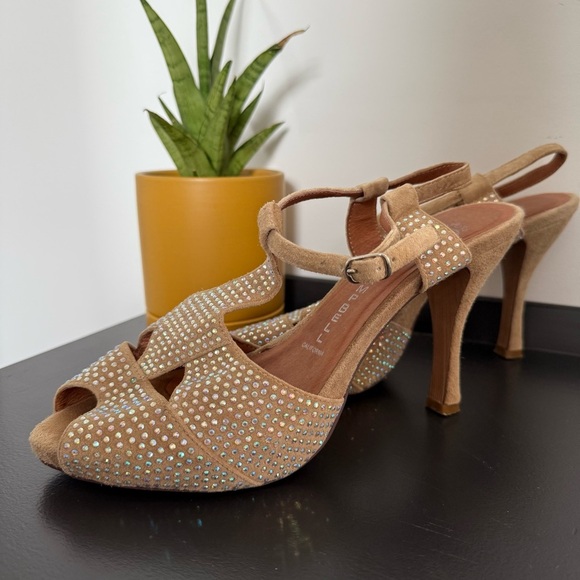 Jeffrey Campbell taupe suede rhinestone Ibiza Jasper heel sandals - size 10 - Picture 2 of 5